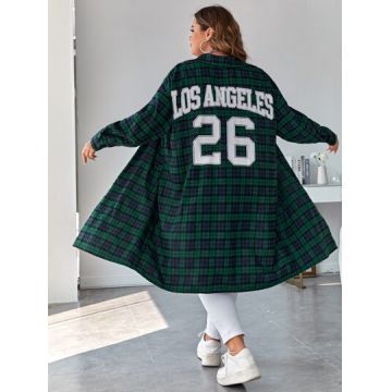 Camasa oversized, cu imprimeu scris, verde, dama, Shein