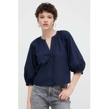 Desigual camasa din bumbac GISELLE femei, culoarea albastru marin, regular, 24SWBW12