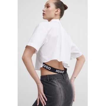 HUGO cămașă din bumbac femei, culoarea alb, cu guler clasic, regular, 50512836