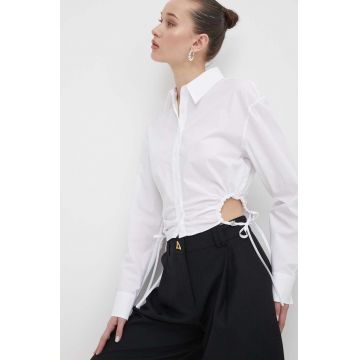 HUGO cămașă din bumbac femei, culoarea alb, cu guler clasic, slim, 50512837