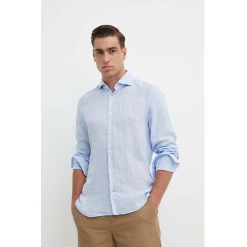 Joop! camasa de in Pai culoarea turcoaz, cu guler italian, regular, 30041389 10011212