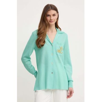 Luisa Spagnoli camasa RUNWAY COLLECTION femei, culoarea verde, cu guler clasic, regular, 58346