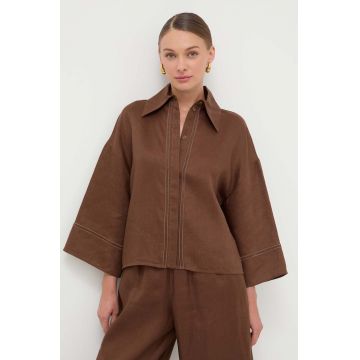 Max Mara Leisure cămașă de in culoarea maro, cu guler clasic, relaxed 2416110000000