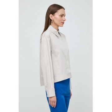 Max Mara Leisure cămașă din bumbac femei, culoarea gri, cu guler clasic, relaxed 2416110000000