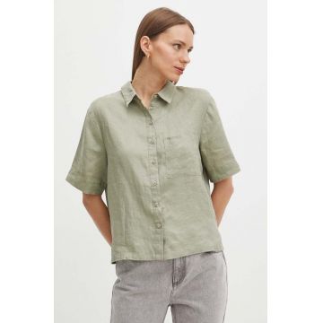 Medicine camasa de in femei, culoarea verde, cu guler clasic, relaxed