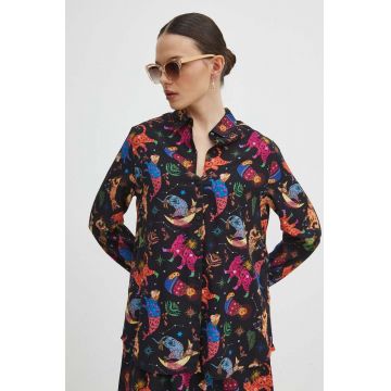 Medicine camasa femei, culoarea negru, cu guler clasic, regular