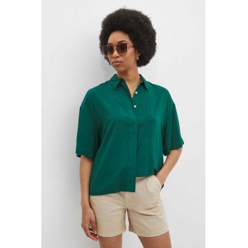 Medicine camasa femei, culoarea verde, cu guler clasic, relaxed