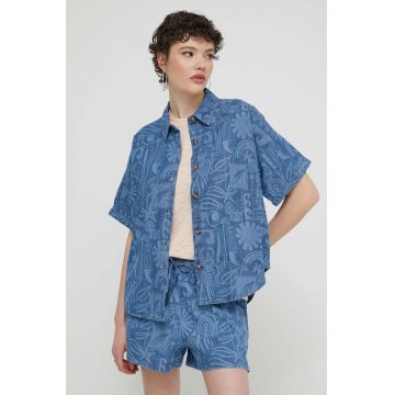 Roxy camasa jeans Beach Nostalgia femei, cu guler clasic, relaxed, ERJWT03621