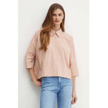 Sisley camasa din bumbac femei, culoarea portocaliu, cu guler clasic, regular