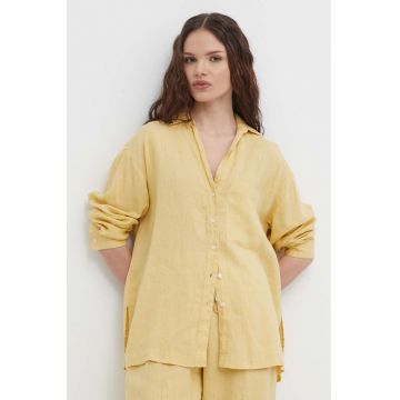 United Colors of Benetton camasa de in culoarea galben, cu guler clasic, relaxed
