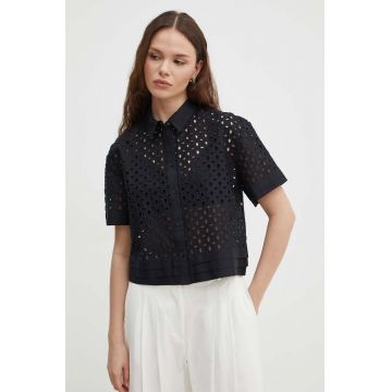 United Colors of Benetton camasa femei, culoarea negru, cu guler clasic, relaxed