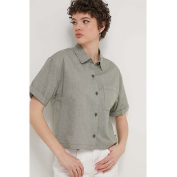 Vans camasa din bumbac femei, culoarea verde, cu guler clasic, relaxed