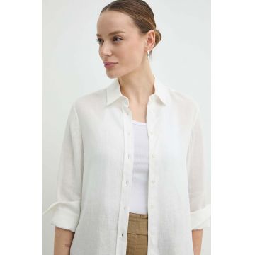 Weekend Max Mara cămașă de in culoarea bej, cu guler clasic, regular 2415110000000