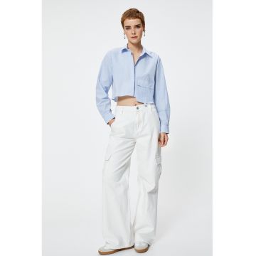 Camasa crop de bumbac cu buzunare supradimensionat