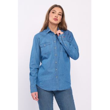 Camasa din denim cu buzunare pe piept
