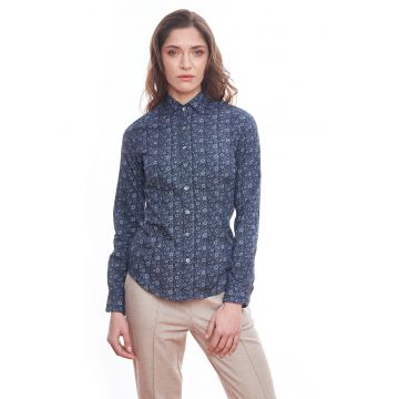 Camasa slim fit cu imprimeu grafic - Alb/Albastru inchis