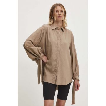Answear Lab camasa femei, culoarea maro, cu guler clasic, relaxed