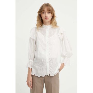 Bruuns Bazaar camasa CyperusBBCaro shirt femei, culoarea alb, cu guler stand-up, regular, BBW3981