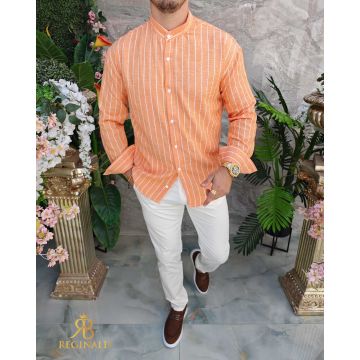 Cămașă de bărbați, Slim Fit, orange cu dungi albe - CR164