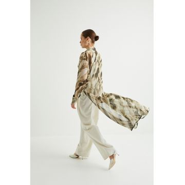 Camasa asimetrica din sifon - Maro inchis/Bej/Kaki