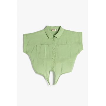 Camasa crop din amestec de modal cu buzunare aplicate