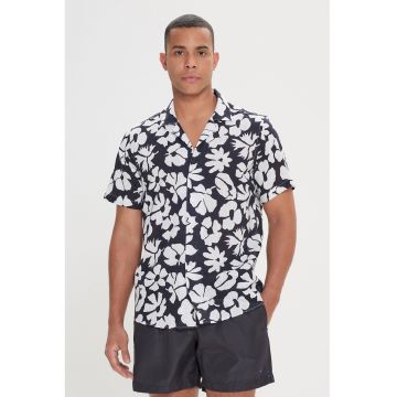 Camasa slim-fit cu maneci scurte si model floral
