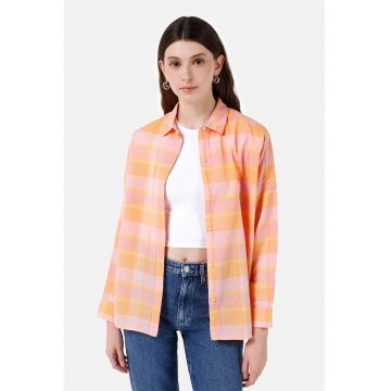 Camasa cu model in carouri si maneci cazute - Portocaliu