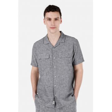 Camasa de in si bumbac cu maneci scurte - Alb/Negru