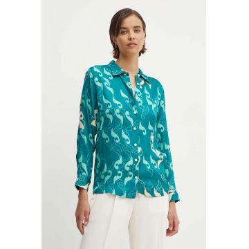 La Petite Française camasa CHANDELLE femei, culoarea turcoaz, cu guler clasic, regular