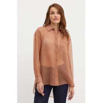 MAX&Co. camasa femei, culoarea maro, cu guler clasic, relaxed, 2416111041200