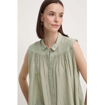 Pepe Jeans camasa MINA femei, culoarea verde, cu guler clasic, relaxed, PL304892
