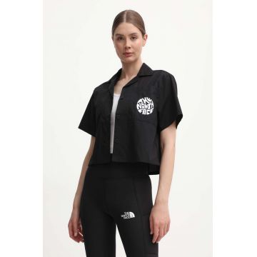 The North Face camasa din bumbac femei, culoarea negru, cu guler clasic, regular, NF0A87A4JK31