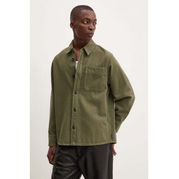 A.P.C. camasa jeans surchemise basile cavalier barbati, culoarea verde, cu guler clasic, relaxed, COGZV.H02939