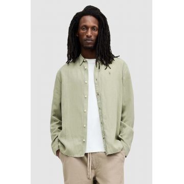 AllSaints cămașă de in LAGUNA LS SHIRT culoarea roz, cu guler button-down, relaxed, MS540Z