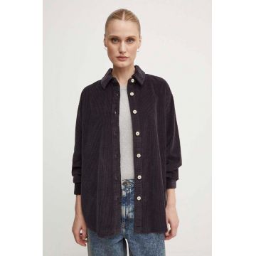American Vintage camasa din velur culoarea albastru marin, cu guler clasic, relaxed, PADO06AH24