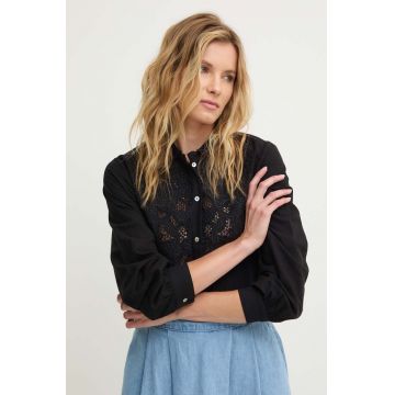 Answear Lab camasa din amestec de in culoarea negru, cu guler clasic, regular