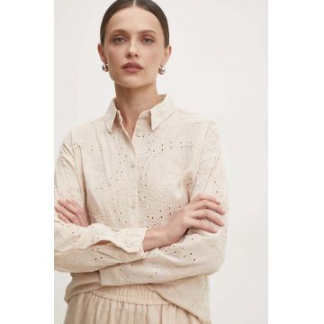 Answear Lab camasa din bumbac femei, culoarea bej, cu guler clasic, relaxed