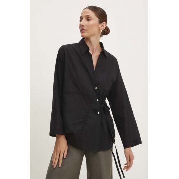 Answear Lab cămașă din bumbac femei, culoarea negru, cu guler clasic, regular