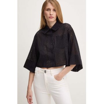 Answear Lab camasa din bumbac femei, culoarea negru, cu guler clasic, relaxed