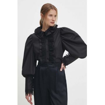 Answear Lab camasa femei, culoarea negru, cu guler clasic, regular
