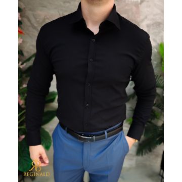 Cămașă neagra de bărbați cu butoni, Slim-Fit- CR174