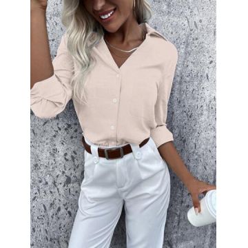 Camasa cu guler si nasturi, crem, dama, Shein