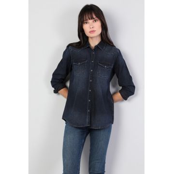 Camasa de denim cu buzunare pe piept
