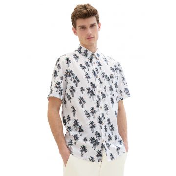 Camasa din amested de in cu maneci scurte si model abstract