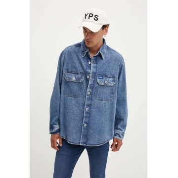 Hugo Blue camasa jeans barbati, cu guler clasic, relaxed