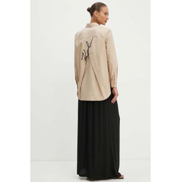 Karl Lagerfeld camasa din bumbac femei, culoarea maro, cu guler clasic, relaxed, 245W1603