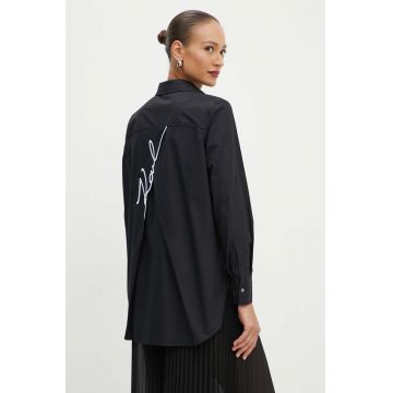 Karl Lagerfeld camasa din bumbac femei, culoarea negru, cu guler clasic, relaxed, 245W1603