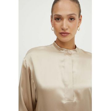 MAX&Co. camasa de matase culoarea bej, cu guler stand-up, relaxed, 2426116081200