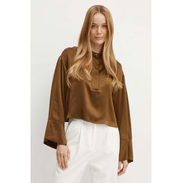 MAX&Co. camasa de matase culoarea maro, cu guler stand-up, relaxed, 2426116081200
