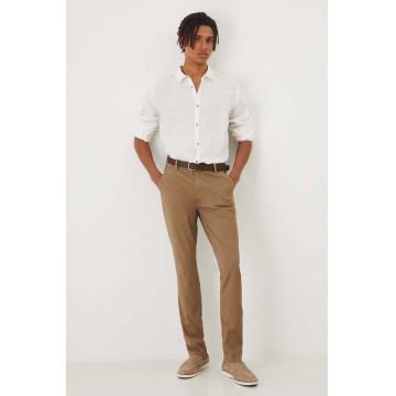 Medicine camasa de in barbati, culoarea alb, cu guler clasic, regular